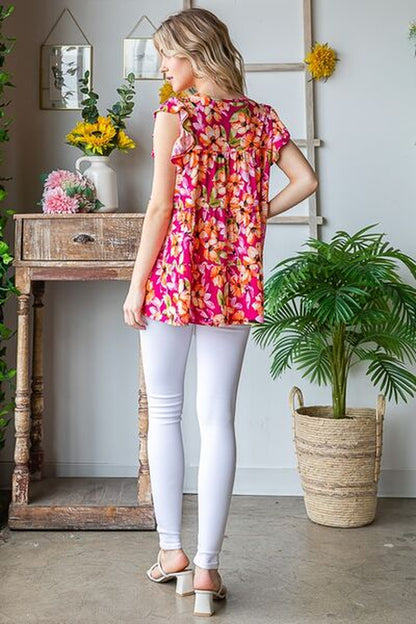 Heimish Full Size Butterfly Sleeve Floral Tiered Top plus Size