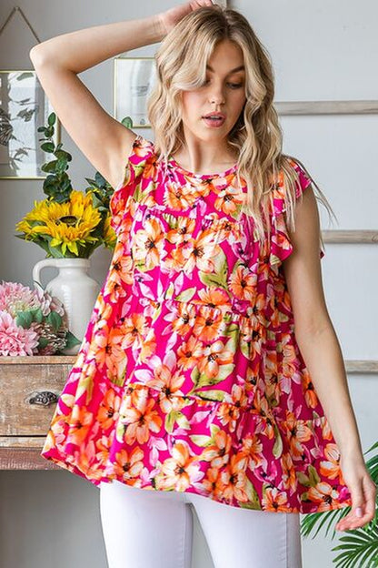 Heimish Full Size Butterfly Sleeve Floral Tiered Top plus Size